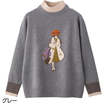 821969 ジャカード袖衿配色ハイネック ケアファッション