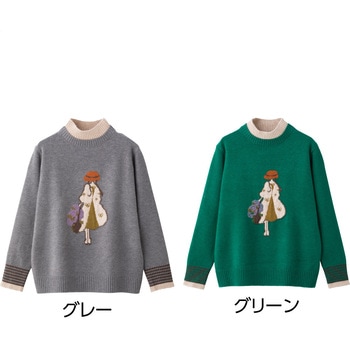821969 ジャカード袖衿配色ハイネック ケアファッション