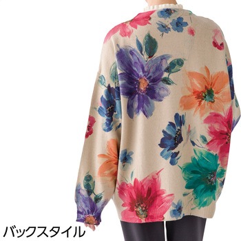 821972 大花柄プリントゆったりカーディガン ケアファッション