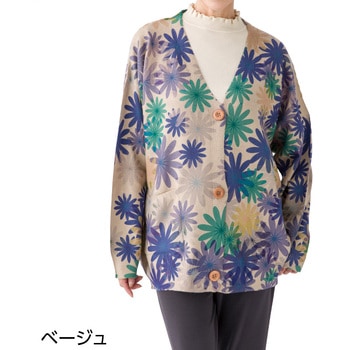 821973 花柄プリントゆったりカーディガン ケアファッション