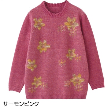 821976 やわらか花柄ジャカードセーター ケアファッション