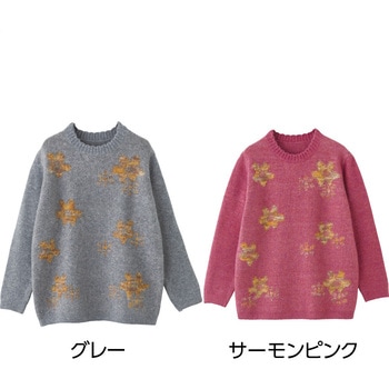 821976 やわらか花柄ジャカードセーター ケアファッション