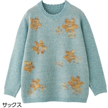 821976 やわらか花柄ジャカードセーター ケアファッション
