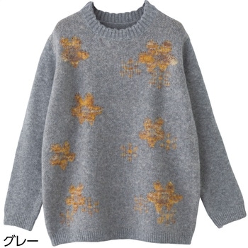 821976 やわらか花柄ジャカードセーター ケアファッション