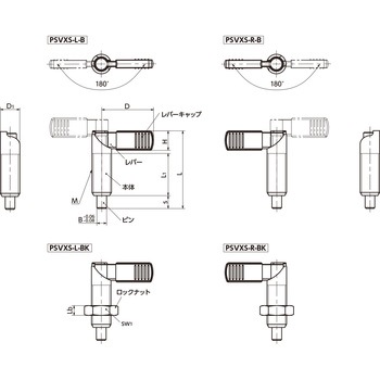 インデックスプランジャ(ステンレス製) - レバータイプ - 180°回転制限 - レバーキャップつき - NBK(鍋屋バイテック会社)