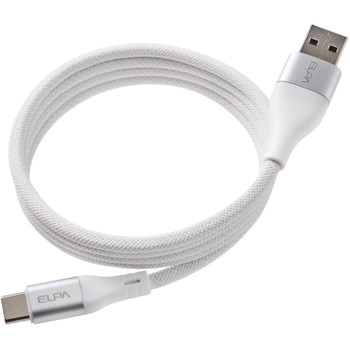 マグネットUSBケーブル 丸形 PD60W TypeC(A) → TypeC 1.0m ホワイト 最大480Mbpsデータ通信対応 ELPA