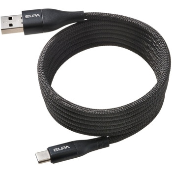 マグネットUSBケーブル 丸形 PD60W TypeC(A) → TypeC 1.5m ブラック 最大480Mbpsデータ通信対応 ELPA