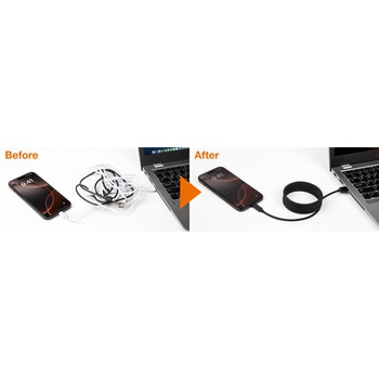 マグネットUSBケーブル 丸形 PD60W TypeC(A) → TypeC 1.5m ブラック 最大480Mbpsデータ通信対応 ELPA