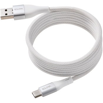 マグネットUSBケーブル 丸形 PD60W TypeC(A) → TypeC 1.5m ホワイト 最大480Mbpsデータ通信対応 ELPA