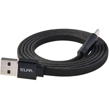 マグネットUSBケーブル 平形 PD27W TypeA → TypeC 1.0m ブラック 最大480Mbpsデータ通信対応 ELPA