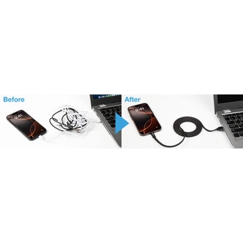 マグネットUSBケーブル 平形 PD27W TypeA → TypeC 1.5m ブラック 最大480Mbpsデータ通信対応 ELPA