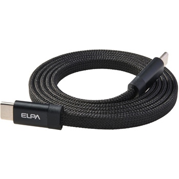 マグネットUSBケーブル 平形 PD60W TypeC → TypeC 1.0m ブラック 最大480Mbpsデータ通信対応 ELPA