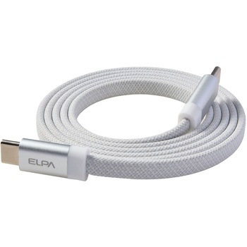マグネットUSBケーブル 平形 PD60W TypeC → TypeC 1.0m ホワイト 最大480Mbpsデータ通信対応 ELPA