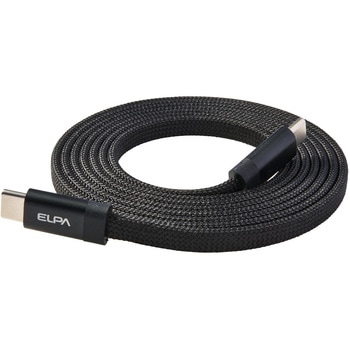 マグネットUSBケーブル 平形 PD60W TypeC → TypeC 1.5m ブラック 最大480Mbpsデータ通信対応 ELPA