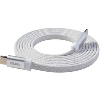 マグネットUSBケーブル 平形 PD60W TypeC → TypeC 1.5m ホワイト 最大480Mbpsデータ通信対応 ELPA
