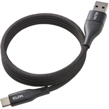 マグネットUSBケーブル 丸形 PD60W TypeC(A) → TypeC 1.0m ブラック 最大480Mbpsデータ通信対応 ELPA