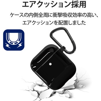 AirPods Proケース ワイヤレス充電Qi対応 TOUGH SLIM 耐衝撃 TPU PET カラビナ付き エレコム