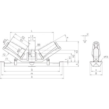 屋外ベルトコンベア用テーパ型自動調芯キャリヤスタンド1軸式[JACB-T] JRC