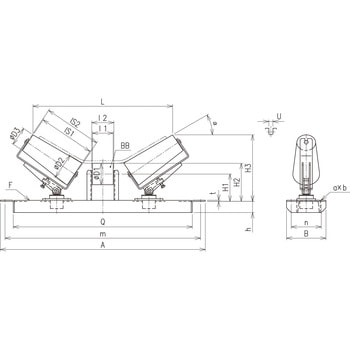 屋外ベルトコンベア用テーパ型自動調芯キャリヤスタンド2軸式[JAC2B-T] - JRC