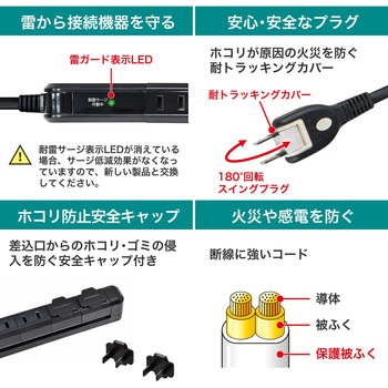 耐雷スリム回転タップ 4個口 2M WBS-SL402SBシリーズ ELPA