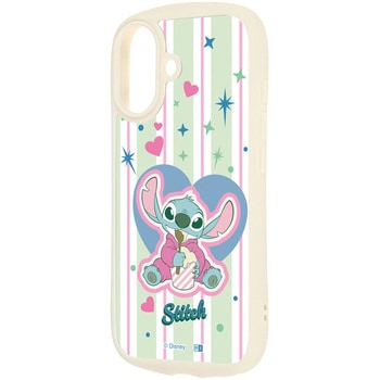 iPhone 17 ディズニー / Puffull 衝撃吸収 バンパー ハイブリッドケース / スティッチ_ハートストライプ - レイ・アウト