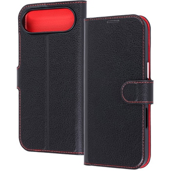 iPhone Air 手帳型レザーケース シンプル マグネット / ブラック/レッド レイ・アウト