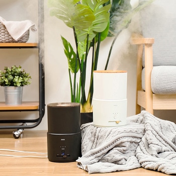 キレイなミストで加湿するダブル抗菌 上部給水 超音波式加湿器 ブラック/ライトベージュ ライフオンプロダクツ