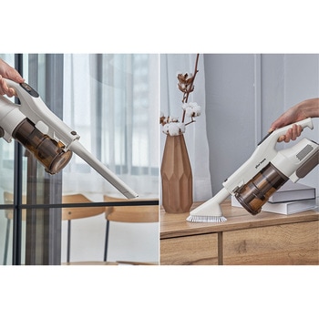 自立式 コードレス スティッククリーナー 2種のアタッチメント付 オフホワイト ライフオンプロダクツ