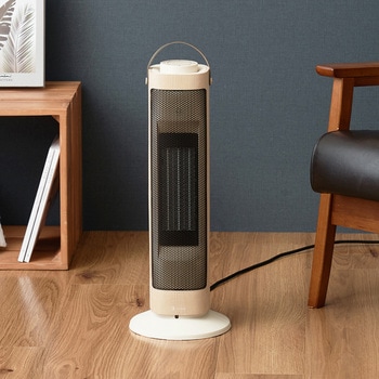 タワー型 セラミックファンヒーター&ファン -Premium WOOD- グレージュウッド/ホワイトウッド ライフオンプロダクツ