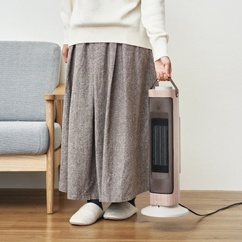 タワー型 セラミックファンヒーター&ファン -Premium WOOD- グレージュウッド/ホワイトウッド ライフオンプロダクツ