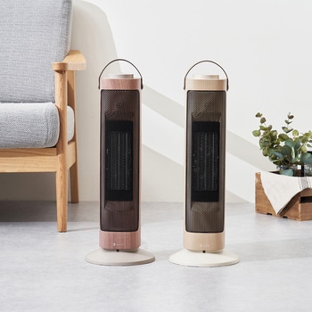 タワー型 セラミックファンヒーター&ファン -Premium WOOD- グレージュウッド/ホワイトウッド ライフオンプロダクツ