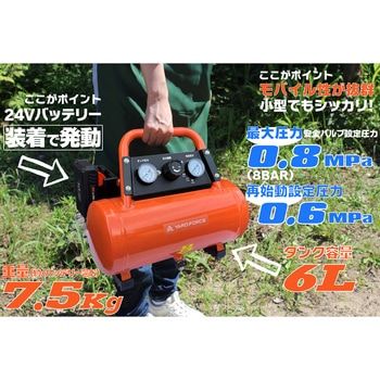 24Vポータブルコンプレッサー (24V2.0Ahリチウム残量ケージ付バッテリー充電式) - YARD FORCE