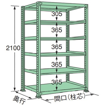 単体 中量棚150kg 高さ2100mm 浅香工業