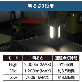 any ロケーションライト 充電式 防水IPX4 最大光量2000ルーメン YAMAZEN(山善)