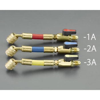 1/4"x5/16" ボールバルブ付異径ホースアダプター(黄) - エスコ