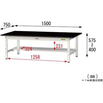 実験用軽量作業台/高さ調整_高耐薬品ケミテクト天板_半面棚付き_ワークテーブルLABシリーズ_実験用ラボテーブル 山金工業