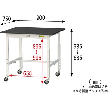 実験用軽量作業台/高さ調整_キャスター付き_高耐薬品ケミテクト天板_ワークテーブルLABシリーズ_実験用ラボテーブル 山金工業