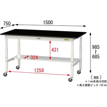 実験用軽量作業台/高さ調整_キャスター付き_高耐薬品ケミテクト天板_半面棚付き_ワークテーブルLABシリーズ_実験用ラボテーブル 山金工業
