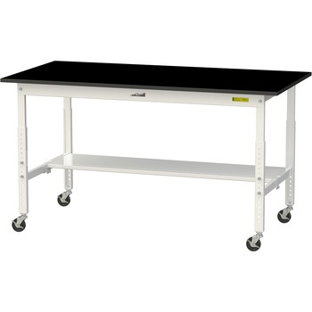 実験用軽量作業台/高さ調整_キャスター付き_高耐薬品ケミテクト天板_半面棚付き_ワークテーブルLABシリーズ_実験用ラボテーブル 山金工業