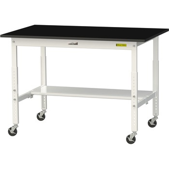 実験用軽量作業台/高さ調整_キャスター付き_高耐薬品ケミテクト天板_半面棚付き_ワークテーブルLABシリーズ_実験用ラボテーブル 山金工業