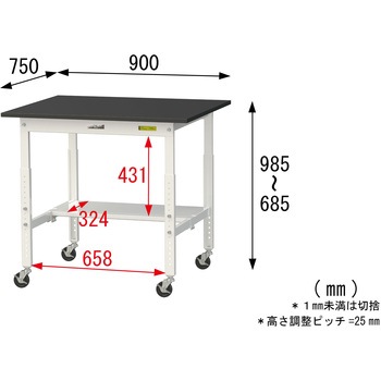 実験用軽量作業台/高さ調整_キャスター付き_高耐薬品ケミテクト天板_半面棚付き_ワークテーブルLABシリーズ_実験用ラボテーブル 山金工業