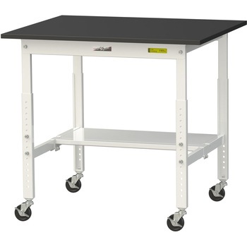 実験用軽量作業台/高さ調整_キャスター付き_高耐薬品ケミテクト天板_半面棚付き_ワークテーブルLABシリーズ_実験用ラボテーブル 山金工業
