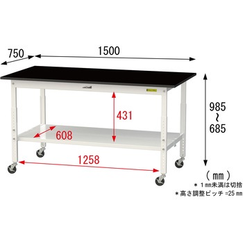 実験用軽量作業台/高さ調整_キャスター付き_高耐薬品ケミテクト天板_全面棚付き_ワークテーブルLABシリーズ_実験用ラボテーブル 山金工業