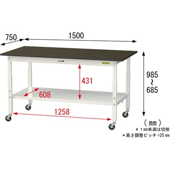実験用軽量作業台/高さ調整_キャスター付き_指紋レスメラミン天板_全面棚付き_ワークテーブルLABシリーズ_実験用ラボテーブル 山金工業
