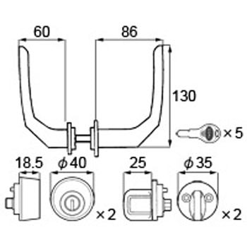 把手セット リバーシブルシリンダー付 TOSTEM(LIXIL)