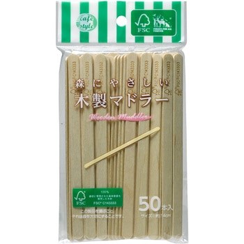 森にやさしい 木製マドラー 袋入り 50本入 - ストリックスデザイン
