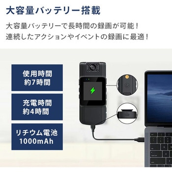 液晶画面付き ウェアラブル小型ビデオカメラ 広角 180度回転レンズ 和漢侍