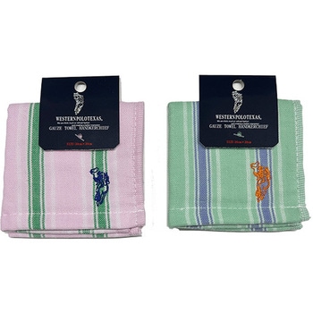 WESTERNPOLOTEXAS 刺繍ストライプガーゼハンカチ - WESTERNPOLOTEXAS