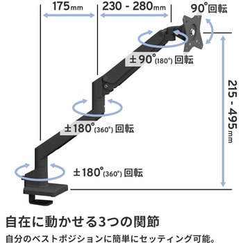 PS1S Wave モニターアーム シングル 耐荷重9kg 17～32インチ対応 Pixio