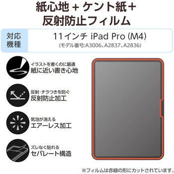 11インチ iPad Pro(M4) 2024年 フィルム ケント紙タイプ アンチグレア 指紋防止 気泡防止 反射防止 マット エレコム